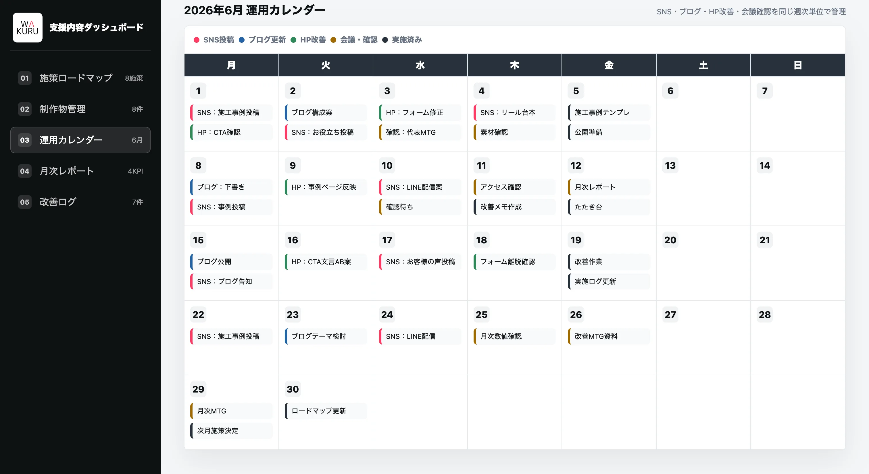 運用カレンダーの見える化イメージ